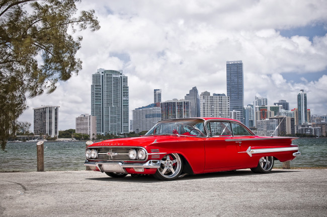 Обои картинки фото 1960 chevy impala, автомобили, chevrolet, шевроле, красный