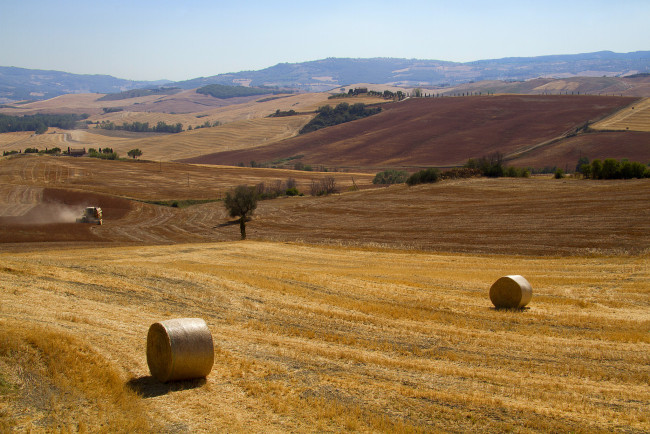 Обои картинки фото природа, поля, италия, тоскана, осень, уборка, рулоны