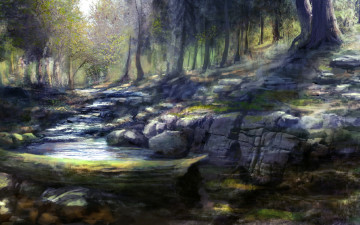 Картинка разное компьютерный+дизайн арт река камни лес