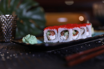 Картинка еда рыба +морепродукты +суши +роллы роллы лосось икра палочки рис