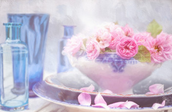 Картинка рисованное цветы картина ваза розы