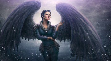 Картинка фэнтези ангелы девушка демон крылья арт фон