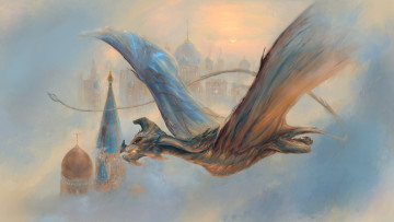 Картинка фэнтези драконы купола полет