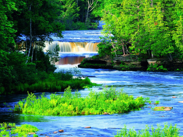 Обои картинки фото природа, водопады, водоем, деревья