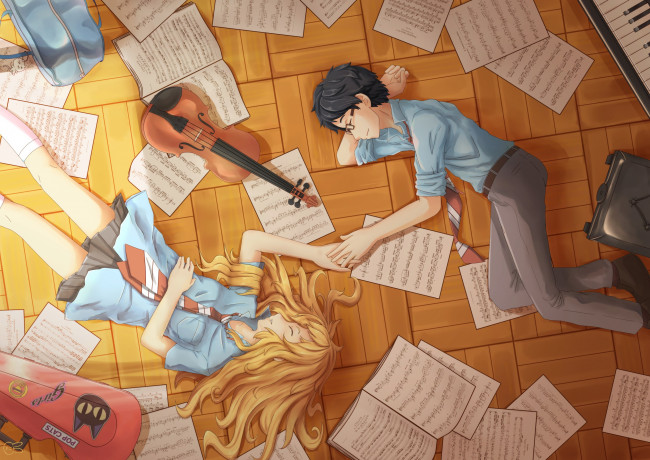 Обои картинки фото аниме, shigatsu wa kimi no uso, двое