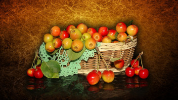 Картинка еда вишня +черешня настроение яблоки красота корзинка красивые beautiful китайка beauty harmony