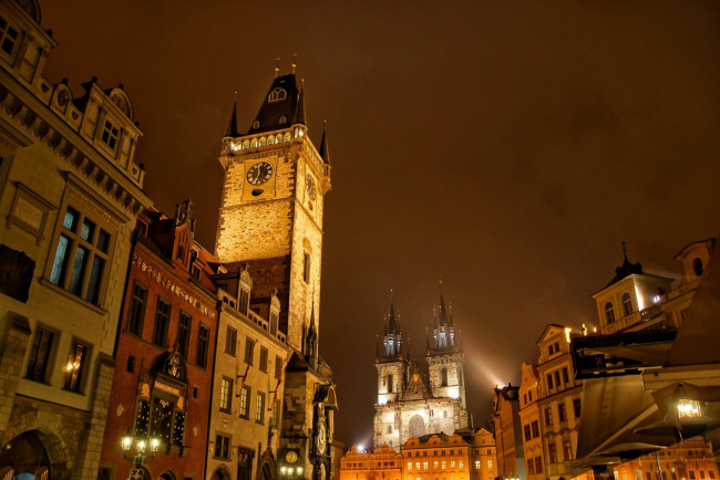 Обои картинки фото города, прага , Чехия, вечер, огни