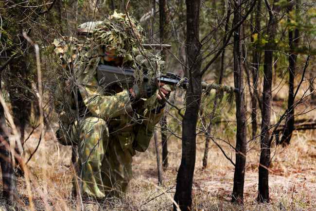 Обои картинки фото мужчины, - unsort, регулярная, армия, австралии, лес, камуфляж, солдат, оружие