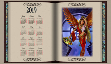 Картинка календари фэнтези calendar женщина веер крылья девушка 2019 книга