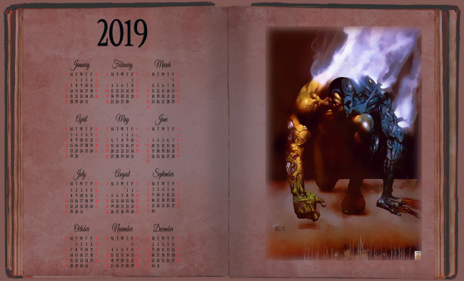 Обои картинки фото календари, фэнтези, 2019, calendar, существо, книга, монстр