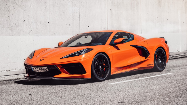 Обои картинки фото автомобили, chevrolet, geiger, corvette, 2021, оранжевый, суперкар