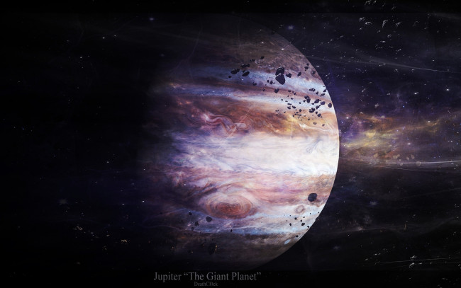 Обои картинки фото космос, юпитер, звезды, астероиды