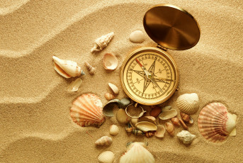 обоя разное, ракушки,  кораллы,  декоративные и spa-камни, компас, песок