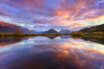 Картинка природа восходы закаты уакатипу отражения горы озеро южный остров новая зеландия небо облака