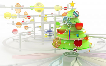 Картинка праздничные векторная+графика+ новый+год яблоко звезда украшения ёлка фрукты ноты шары колесо