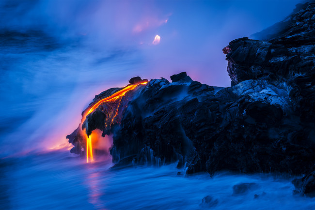 Обои картинки фото природа, стихия, выдержка, вода, море, магма, лава, скалы