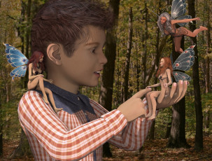 Картинка 3д+графика эльфы+ elves взгляд мальчик лес фон феи