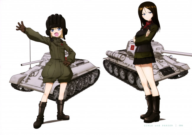 Обои картинки фото аниме, girls und panzer, фон, девушки, взгляд