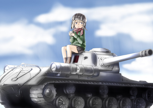 Обои картинки фото аниме, girls und panzer, фон, взгляд, девушка