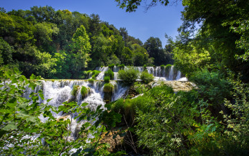 Картинка природа водопады каскад деревья национальный парк крка лес krka national park croatia хорватия