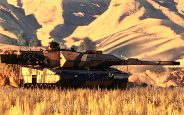 Картинка leopard+2a7 техника военная+техника современные бронированные машины боевой танк пустыня немецкий желтый камуфляж