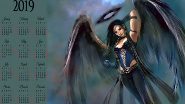 Картинка календари фэнтези крылья девушка женщина calendar 2019