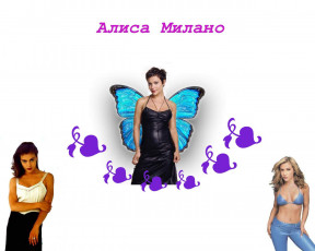 обоя Alyssa Milano, бабочка, среди, людей, девушки