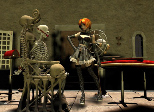 Картинка 3д графика horror ужас девушка скилет череп