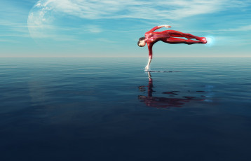 Картинка 3д графика fantasy фантазия вода девушка полёт земля