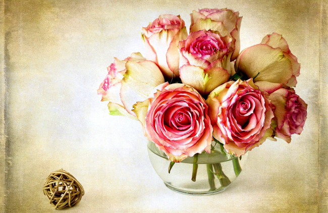 Обои картинки фото цветы, розы, букет, ваза