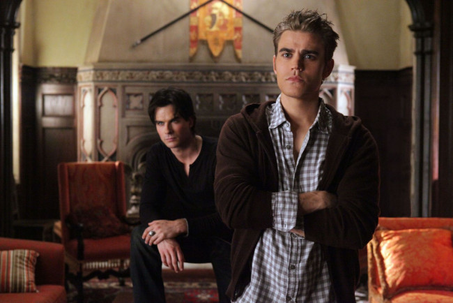 Обои картинки фото the, vampire, diaries, кино, фильмы, paul, wesley, ian, somerhalder