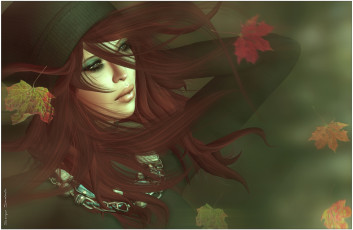 Картинка 3д графика people люди девушка волосы осень листья шапка