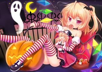 обоя by, langlong, аниме, touhou, kirisame, marisa, flandre, scarlet, halloween