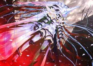 Картинка by pandaraion аниме weapon blood technology девушка костюм демон руны небо оружие шлем лед волосы