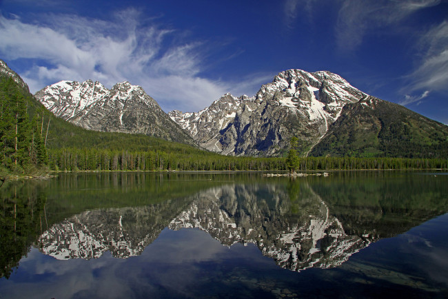 Обои картинки фото leigh, lake, grand, teton, national, park, wyoming, природа, реки, озера, лес, отражение, горы, вайоминг, озеро, гранд-титон, гора, моран, mount, moran