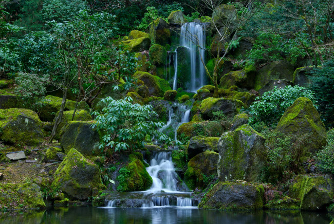 Обои картинки фото portland, japanese, garden, орегон, сша, природа, водопады, парк, водопад