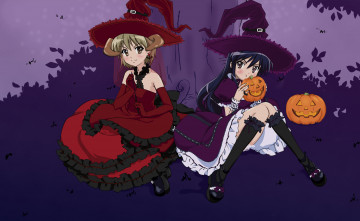 Картинка аниме shakugan+no+shana ночь magic yoshida kazumi shana девушки дерево тыква платье halloween ведьма шляпа