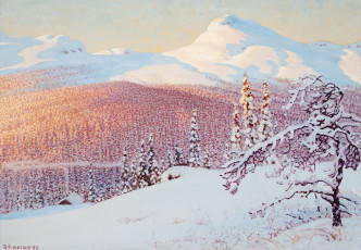 Картинка рисованное живопись горы снег зима gustaf fjaestad
