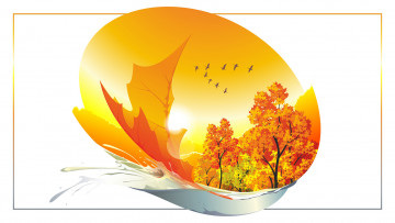 Картинка векторная+графика природа+ nature клён клин янтарь листья осень золотая арт природа