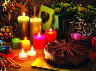 обоя праздничные, новогодние, свечи, торт