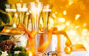 Картинка праздничные угощения бокалы шампанское шарик банты