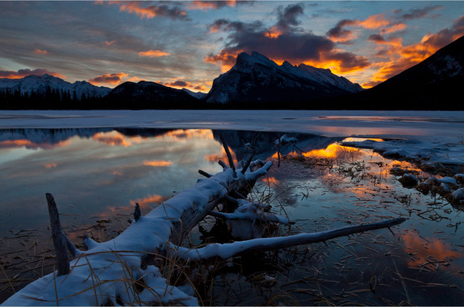 Обои картинки фото banff, national, park, природа, реки, озера, озеро, зима, горы