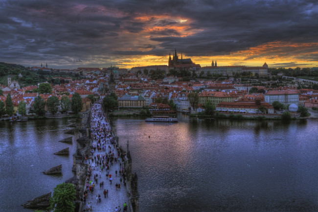 Обои картинки фото города, прага, Чехия, мост, река, панорама