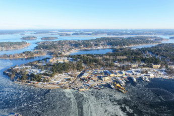Картинка rindо+++швеция города -+панорамы озеро острова зима снег дома панорама швеция rindо