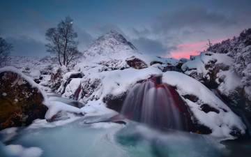 Картинка природа зима выдержка buachaille лёд снег шотландия хайленд луна вечер