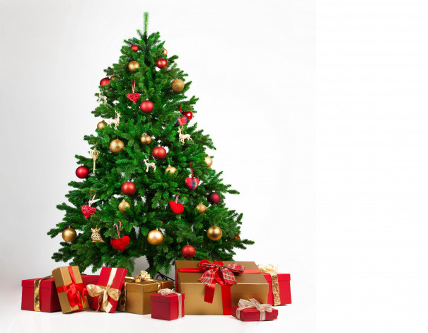 Обои картинки фото праздничные, Ёлки, подарки, елка, шарики