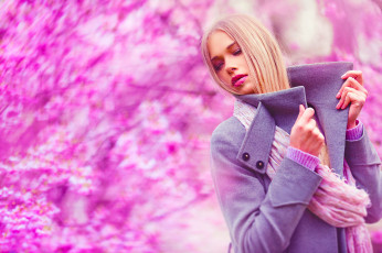 Картинка девушки -unsort+ блондинки шарф пальто блондинка весна цветение