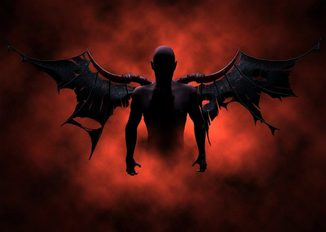 Обои картинки фото 3д графика, ужас , horror, демон, крылья, огонь, туман, дыры