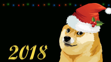 обоя праздничные, векторная графика , новый год, doge, мем, собака, арт, memes, 2018, dog, минимализм, новый, год