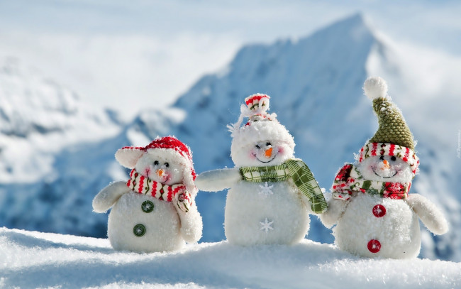 Обои картинки фото праздничные, снеговики